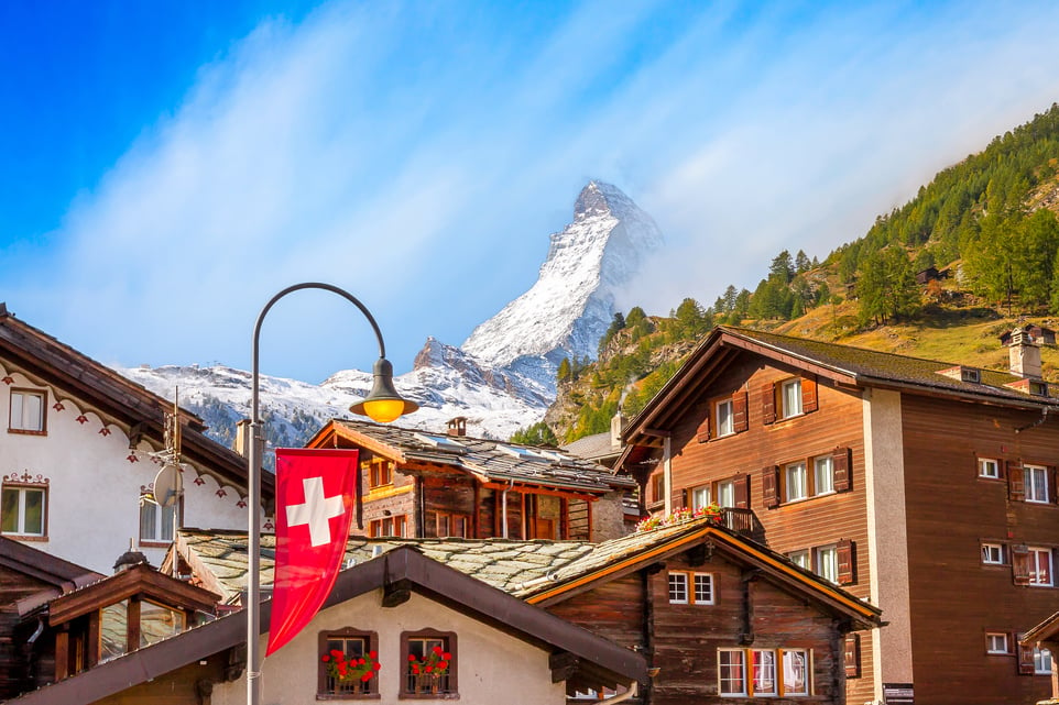 Matterhorn and Zermatt houses, Switzerland